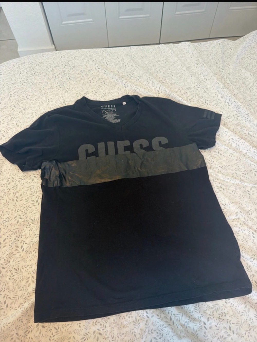 GUESS Black Tee with Matte Logo and Shiny Band